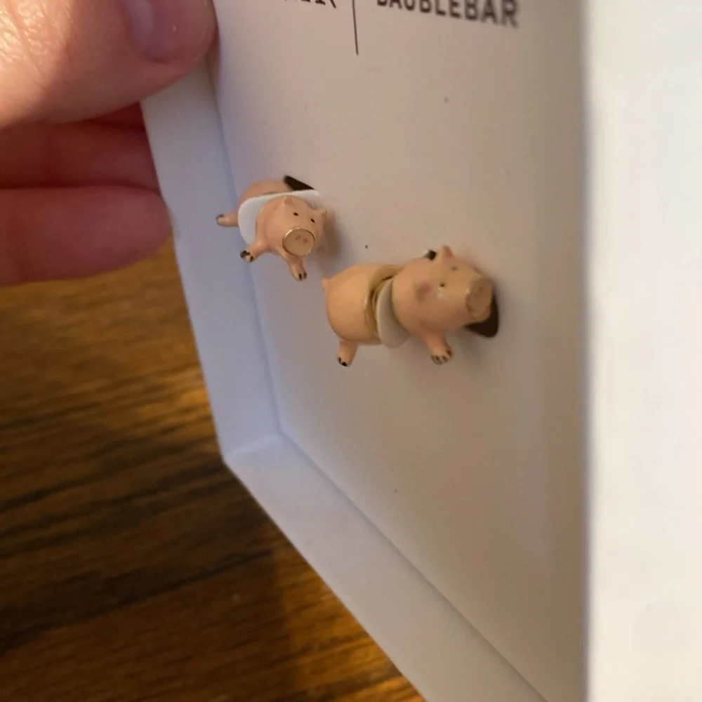 BaubleBar Disney Pixar Toy Story Hamm Front Back Stud Earrings NIB - Picture 2 of 4